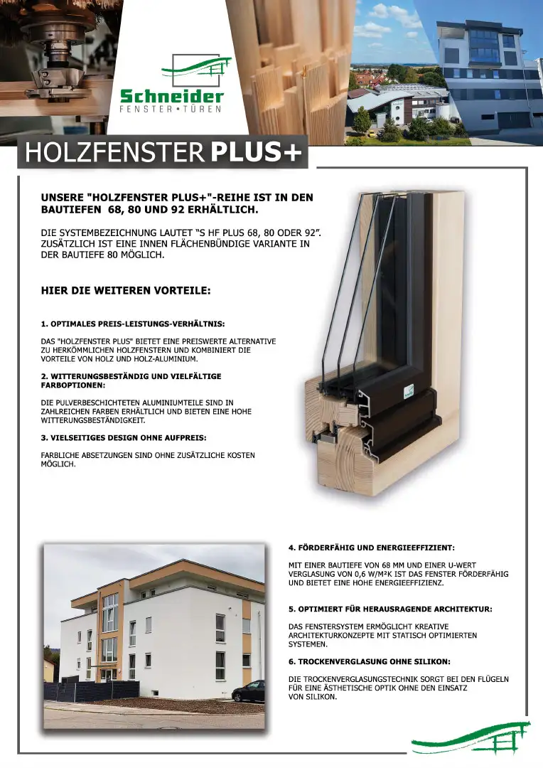 Flyer über den Vorteilen der Holzfenster Plus+ anschauen Flyer Holzfenster Plus+