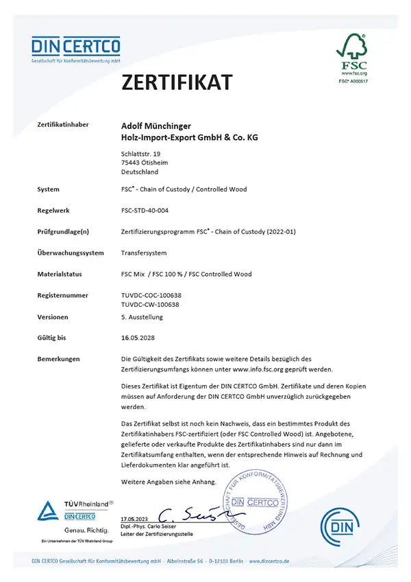 Zertifikat FSC Fensterbau Schneider