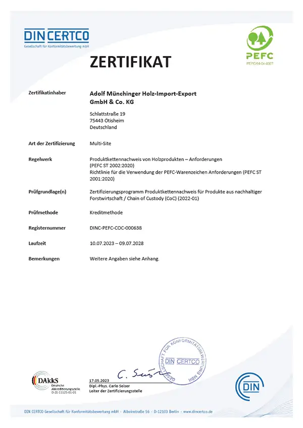 Zertifikat PEFC Fensterbau Schneider