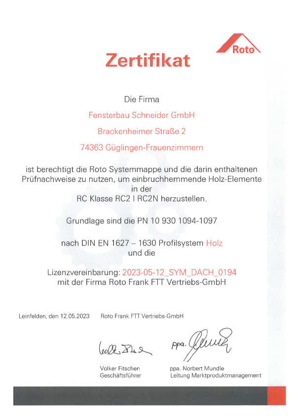 Zertifikat Fensterbau Schneider